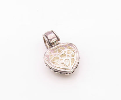 925 Sterling Silver  Vintage Shiny Two Tone Love Heart Cutout Pendant  PT16995