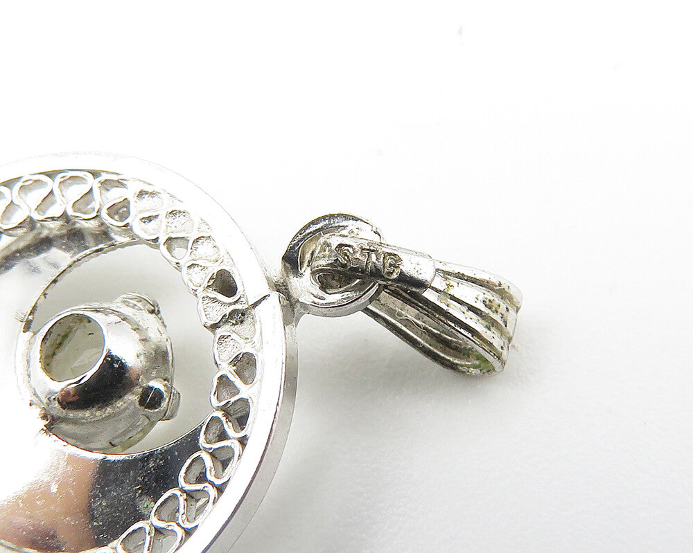 925 Sterling Silver  Prong Set White Topaz Crescent Moon Drop Pendant  PT8383