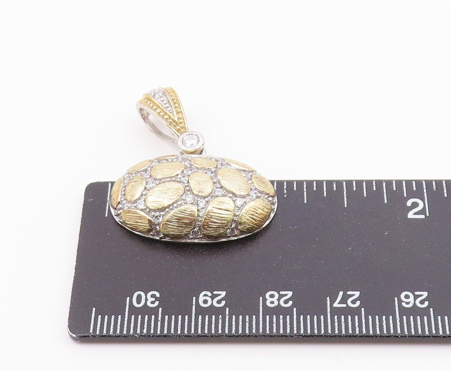 925 Sterling Silver  Vintage Cubic Zirconia Two Tone Cobble Pendant  PT17542