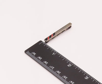 925 Sterling Silver  Vintage Minimalist Red And Black Stripe Tie Pin  TR3485