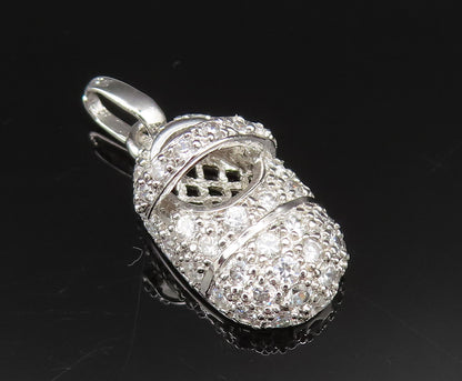925 Sterling Silver  Vintage Sparkly Cubic Zirconia Shoe Charm Pendant PT20939