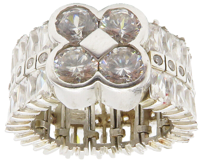 925 Sterling Silver  Sparkling Cubic Zirconia Flexible Band Ring Sz 7  RG14064