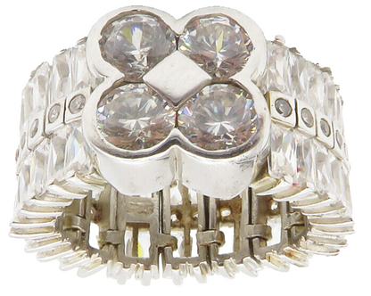 925 Sterling Silver  Sparkling Cubic Zirconia Flexible Band Ring Sz 7  RG14064