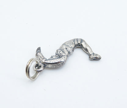 925 Sterling Silver  Vintage Petite Dark Tone Jumping Man Drop Pendant  PT6132
