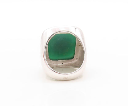 925 Sterling Silver Vintage Ring Rectangle Green Onyx & CZ Frame Sz 7.5  RG30918