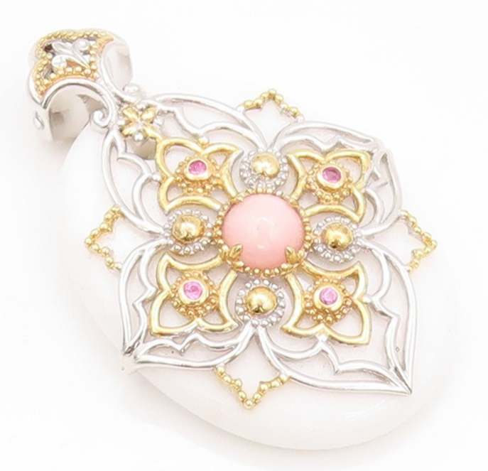 925 Sterling Silver Vintage Pendant MICHAEL VALITUTTI Floral Gemstones  PT24047