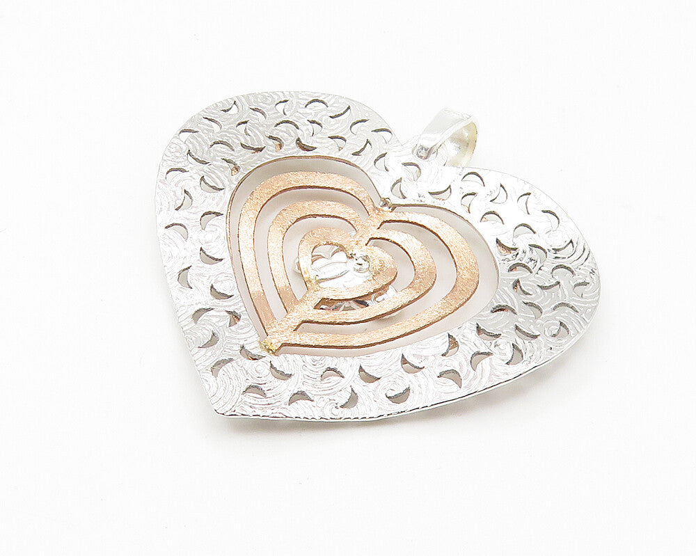 925 Sterling Silver  Shiny Two Tone Butterfly Love Heart Drop Pendant  PT8688