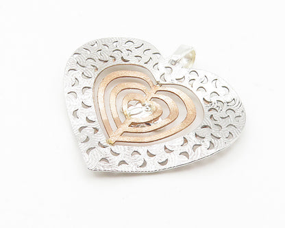 925 Sterling Silver  Shiny Two Tone Butterfly Love Heart Drop Pendant  PT8688