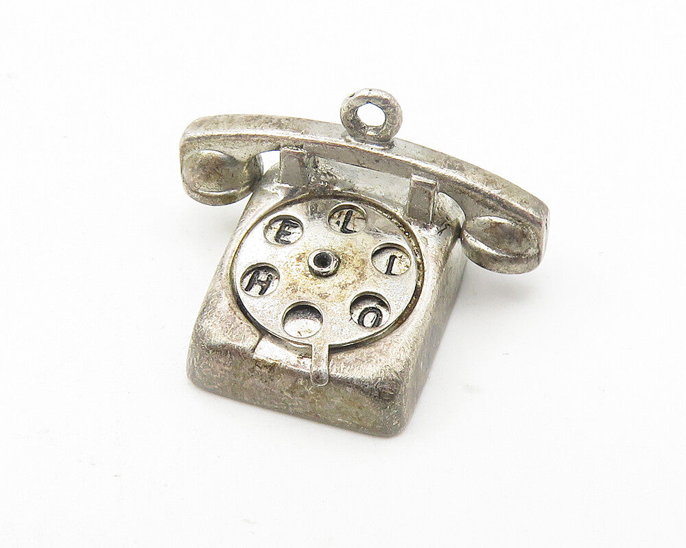 925 Sterling Silver  Vintage Old Fashioned Telephone Pendant (ROTATES)  PT9334