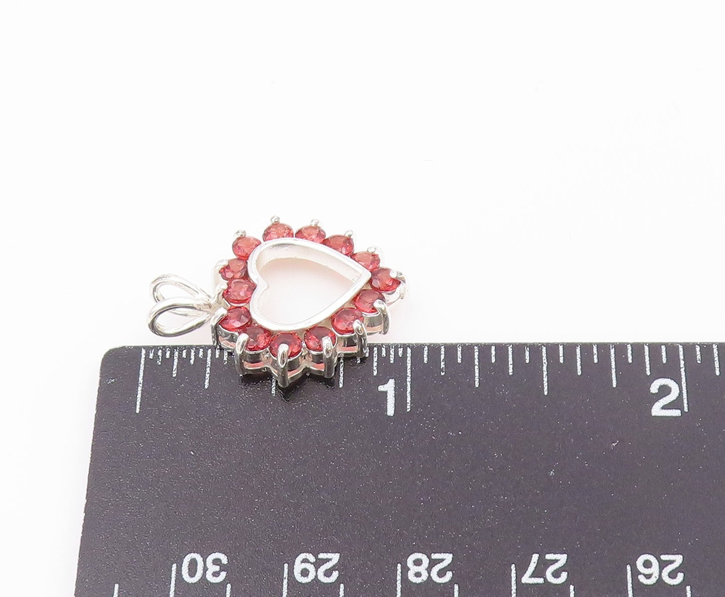 925 Sterling Silver  Vintage Pink Topaz Open Love Heart Pendant  PT18635
