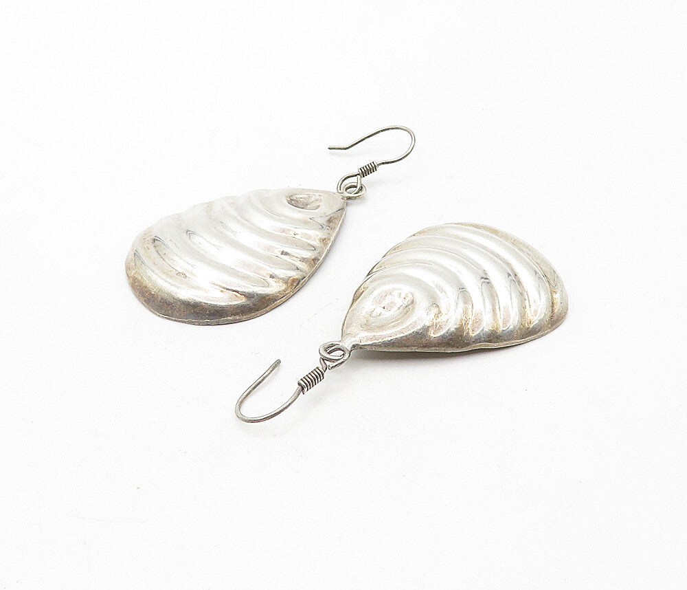 MEXICO 925 Sterling Silver  Vintage Fluted Pear Shape Drop Earrings  EG3840