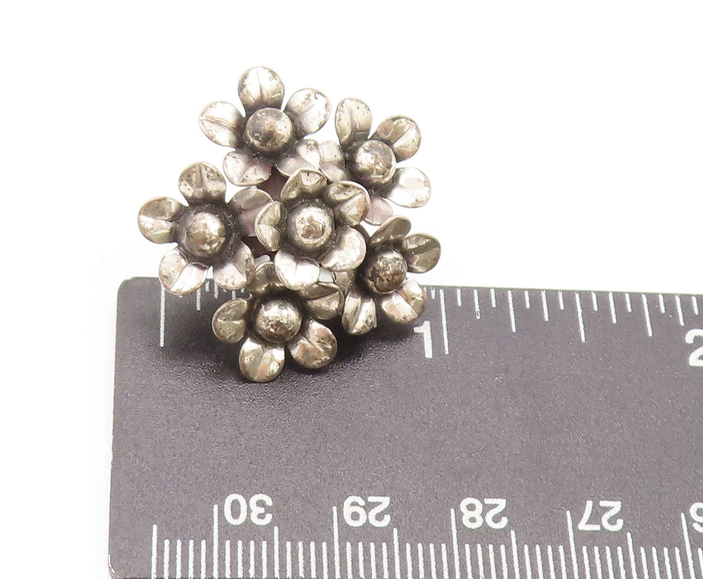 BEAU 925 Sterling Silver Vintage Antique 3D Floral Bouquet Earrings  EG12701