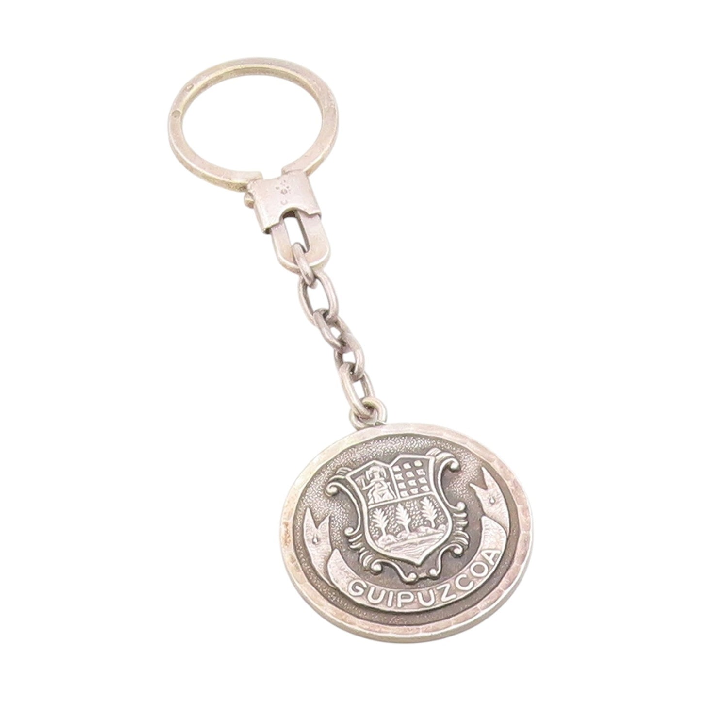 925 Sterling Silver Vintage Keychain Guipuzcoa Coat Of Arms Medallion  TR4119