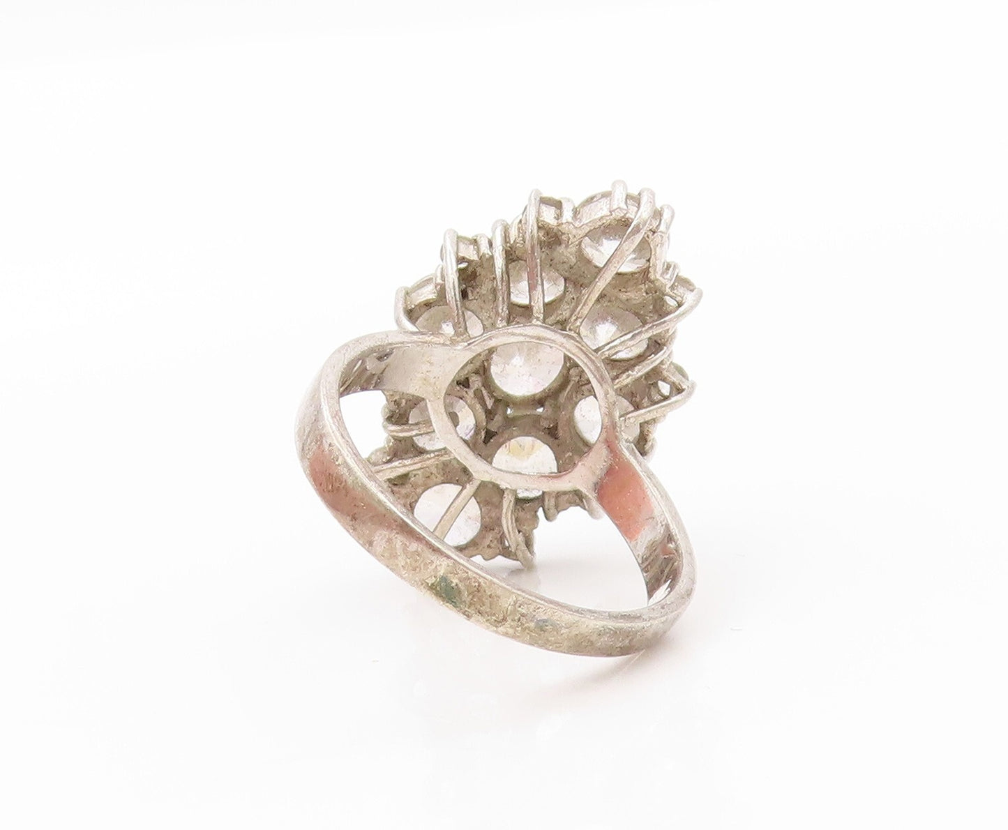925 Sterling Silver Vintage Ring Designer Topaz Diamond Shape Inlay SZ 8 RG31943