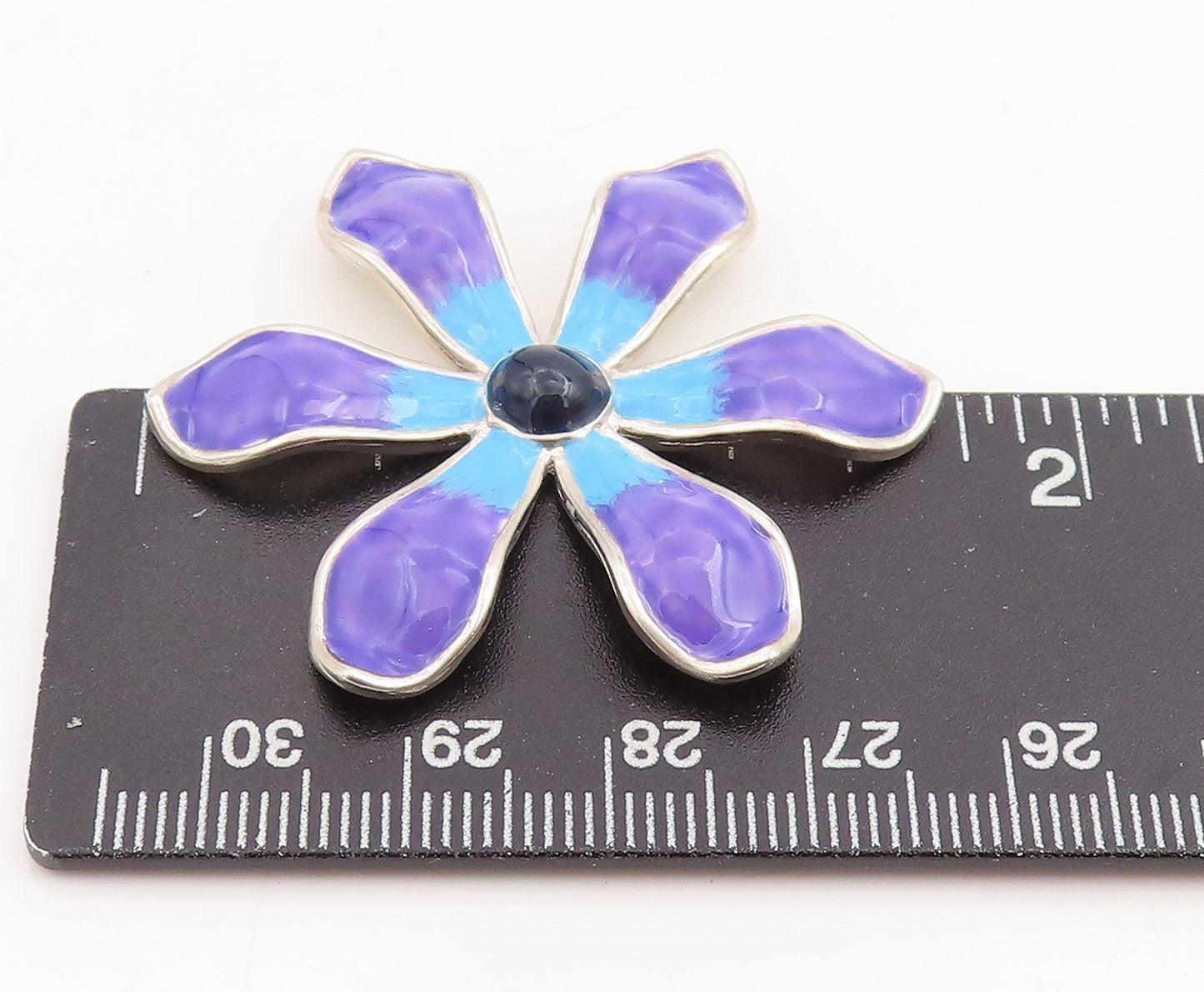 925 Sterling Silver Vintage Pendant Cabochon Onyx Enameled Floral Petal  PT25165