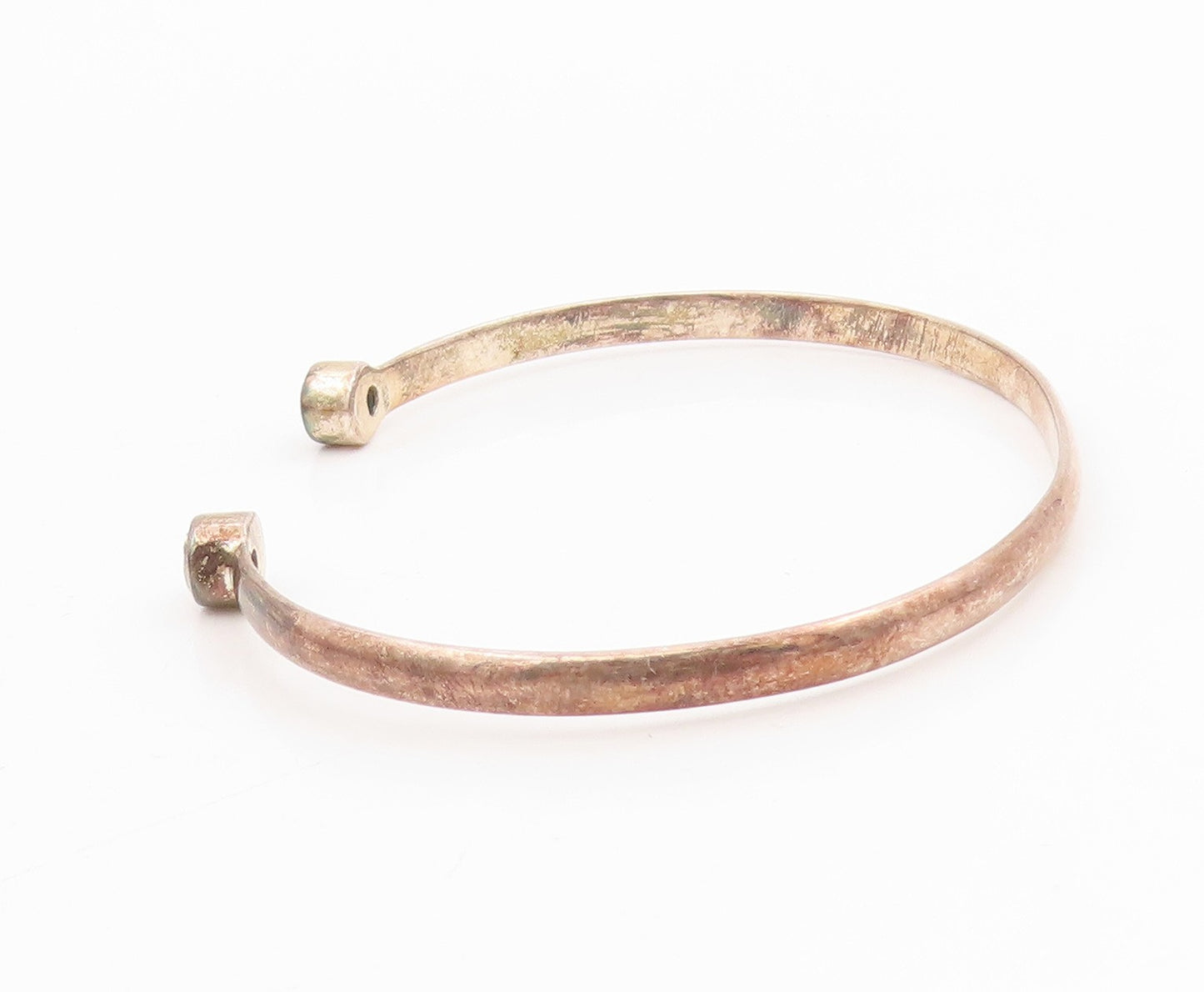 925 Sterling Silver Vintage Bracelet Round Topaz Minimalist Open Cuff  BT11553