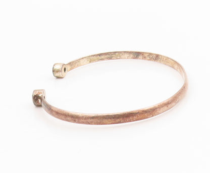 925 Sterling Silver Vintage Bracelet Round Topaz Minimalist Open Cuff  BT11553