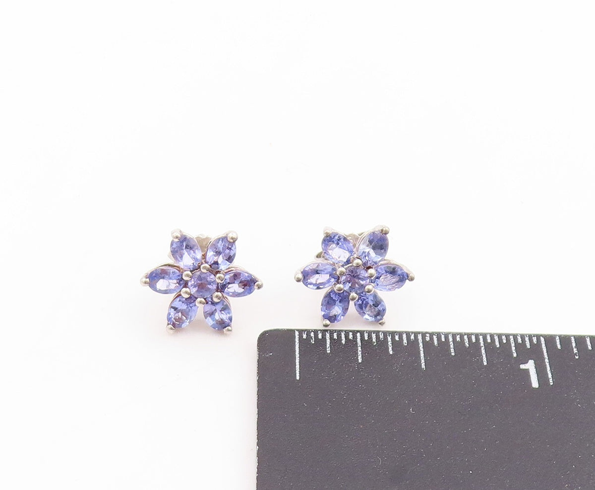 925 Sterling Silver Vintage Earrings Elegant Tanzanite Flower Studs  EG14011