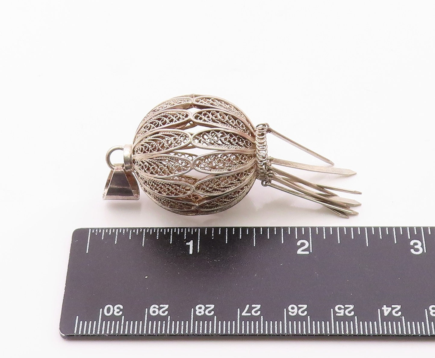 925 Sterling Silver  Vintage Wire Spiral Sphere Dangle Pendant  PT20293