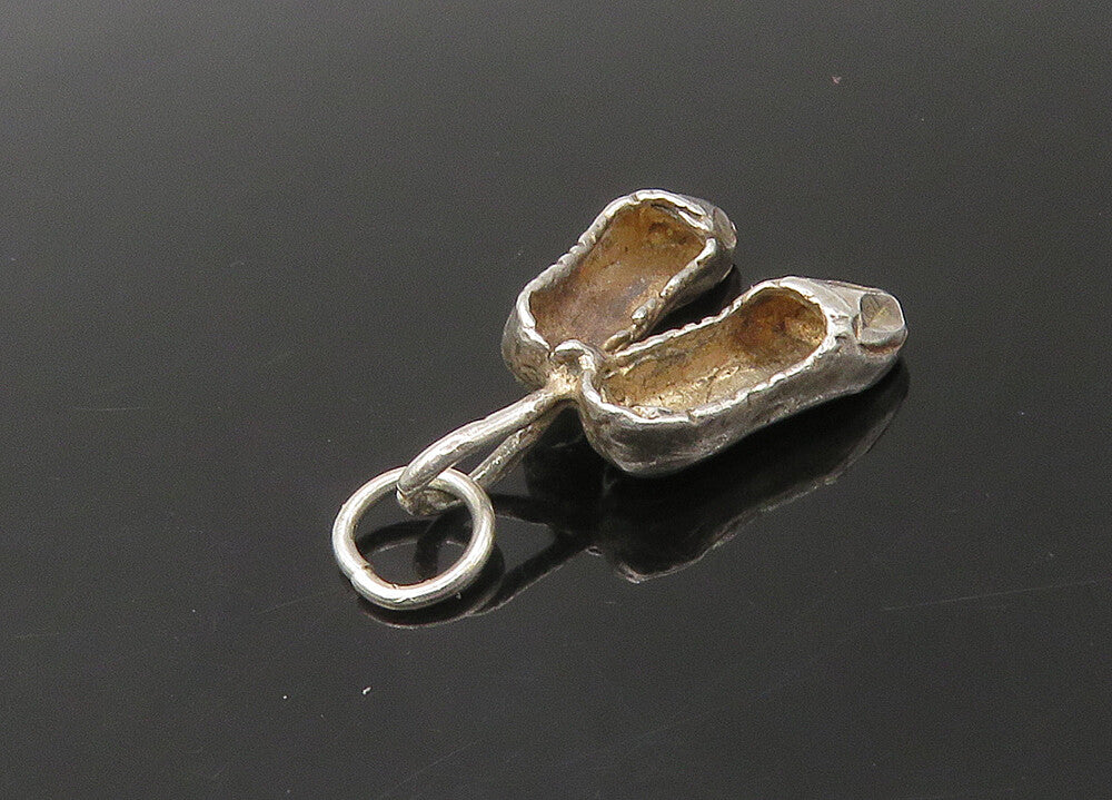 925 Sterling Silver   Vintage Petite Ballet Slippers Dancer Pendant  PT18249
