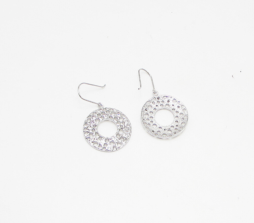 925 Sterling Silver White Cubic Zirconia Cut Out Hoops Dangle Earrings EG1880