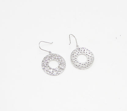 925 Sterling Silver White Cubic Zirconia Cut Out Hoops Dangle Earrings EG1880