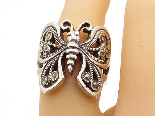 925 Sterling Silver  Vintage Marcasite Butterfly Cocktail Ring Sz 6.5  RG7724