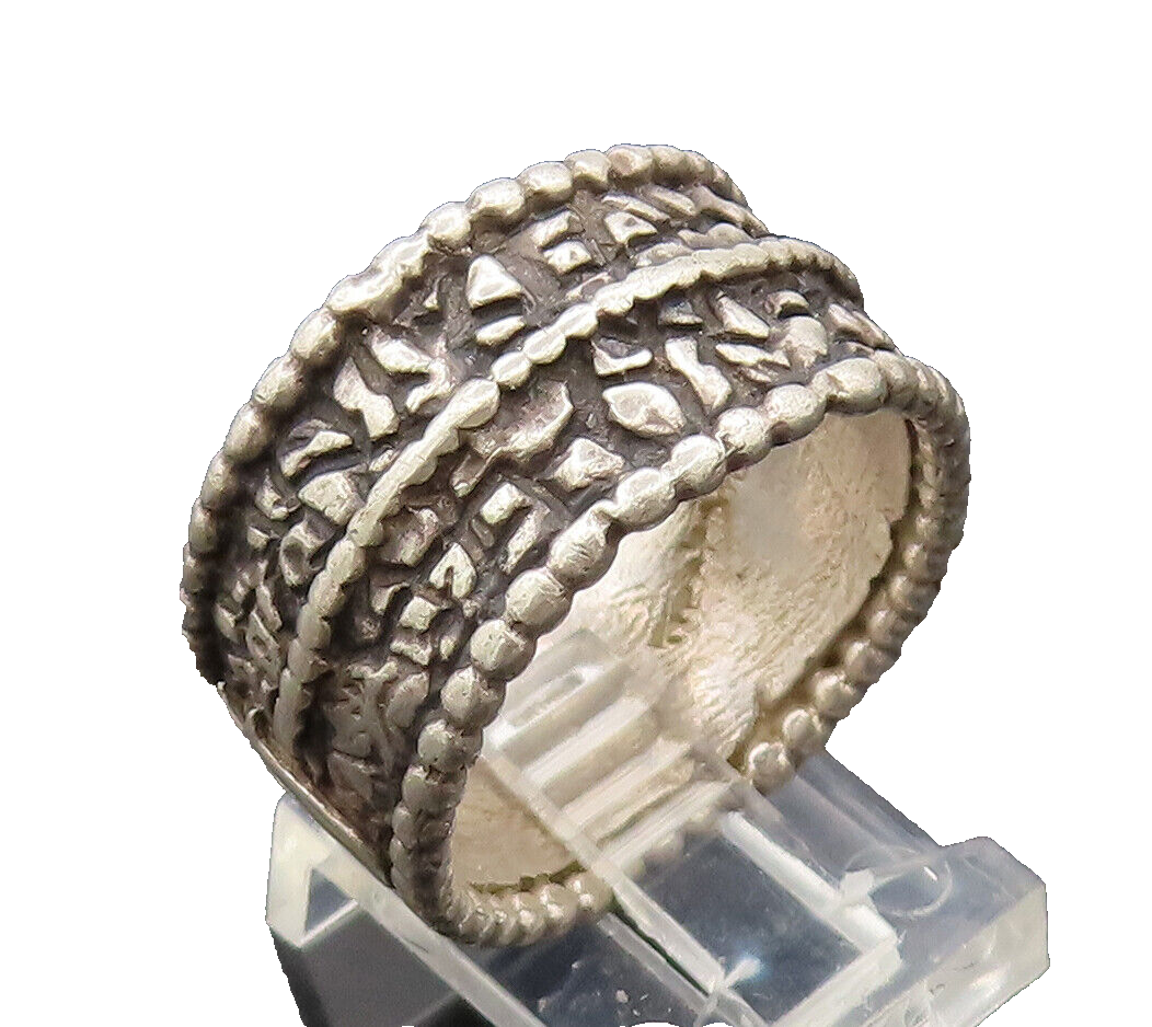 MECCA 925 Silver  Vintage Dented Surface Carved Arabic Ring Sz 11  RG27185
