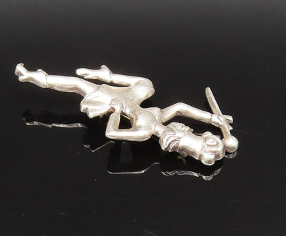 925 Sterling Silver  Vintage Carved Dutch Dancer Motif Brooch Pin  BP10058