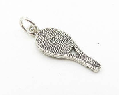 925 Sterling Silver  Vintage Petite Etched Tennis Racket Drop Pendant  PT8184