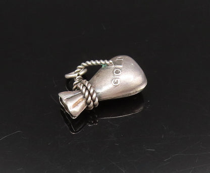925 Sterling Silver  Vintage Sack Of Gold Charm Pendant  PT21632