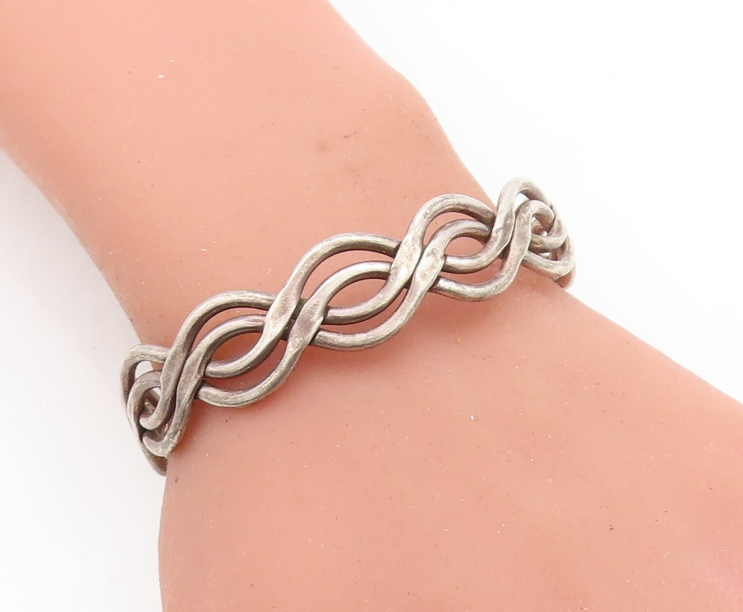 MEXICO 925 Sterling Silver  Vintage Dark Tone Infinity Cuff Bracelet  BT1815