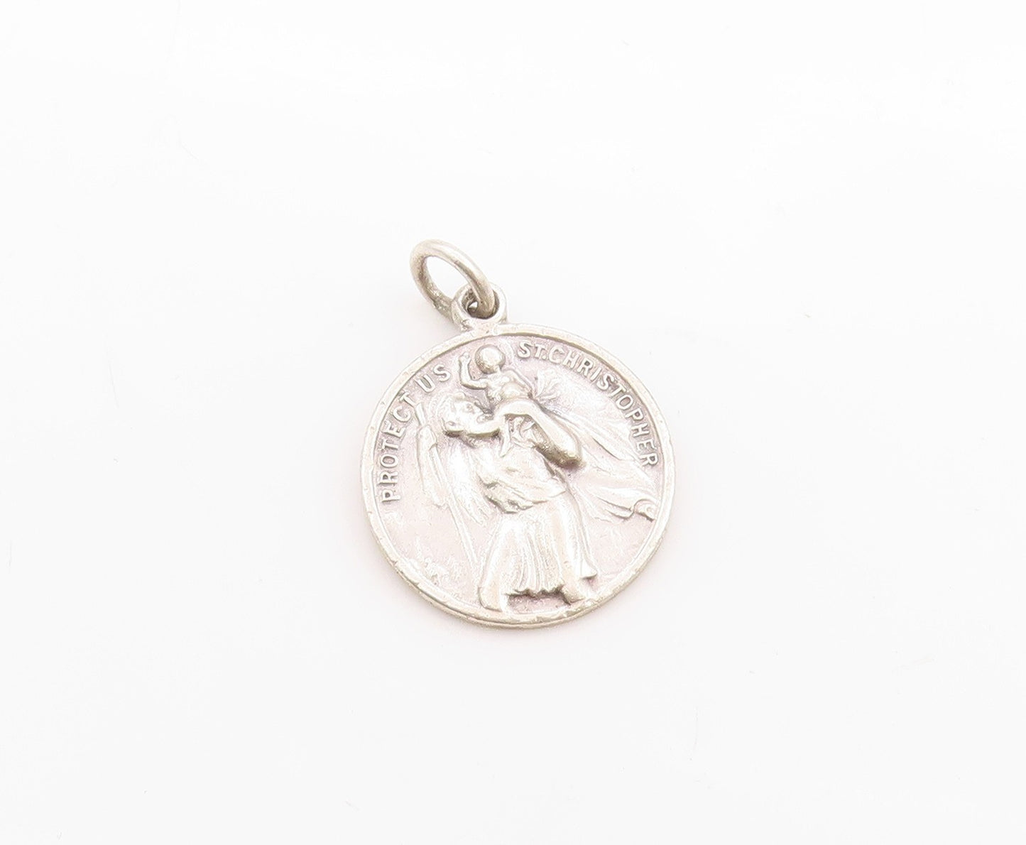 925 Sterling Silver Vintage Pendant Religious St. Christopher Coin  PT24678