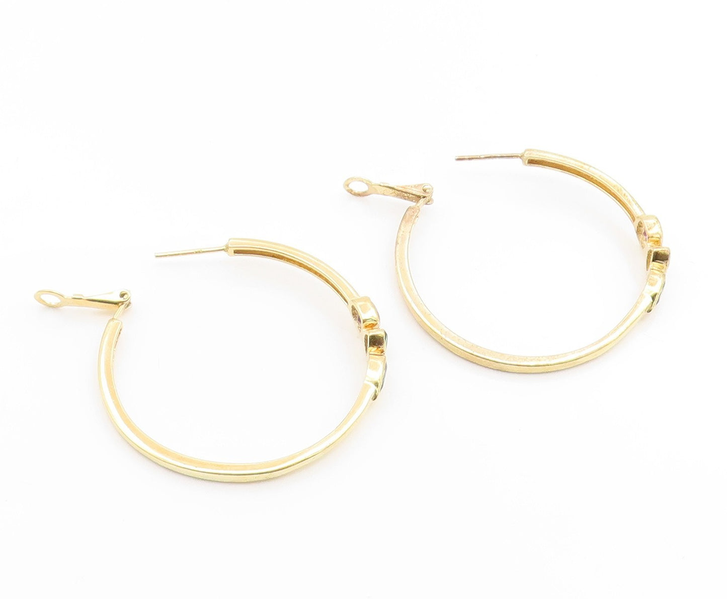 925 Sterling Silver Vintage Earrings Gold Plated Multi Gemstone Hoops  EG14142