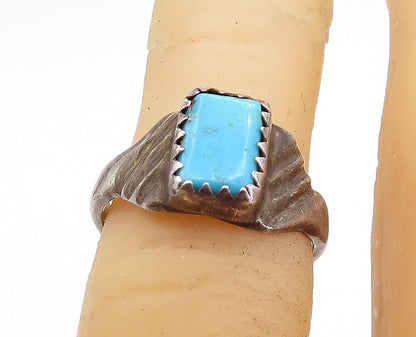 NAVAJO 925 Sterling Silver  Vintage Turquoise Dark Tone Band Ring Sz 5  RG5516