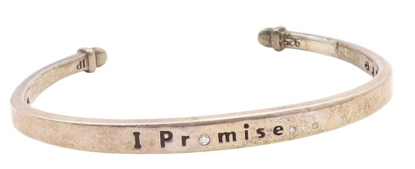 925 Sterling Silver  Vintage Genuine Diamonds Promise Cuff Bracelet  BT9436