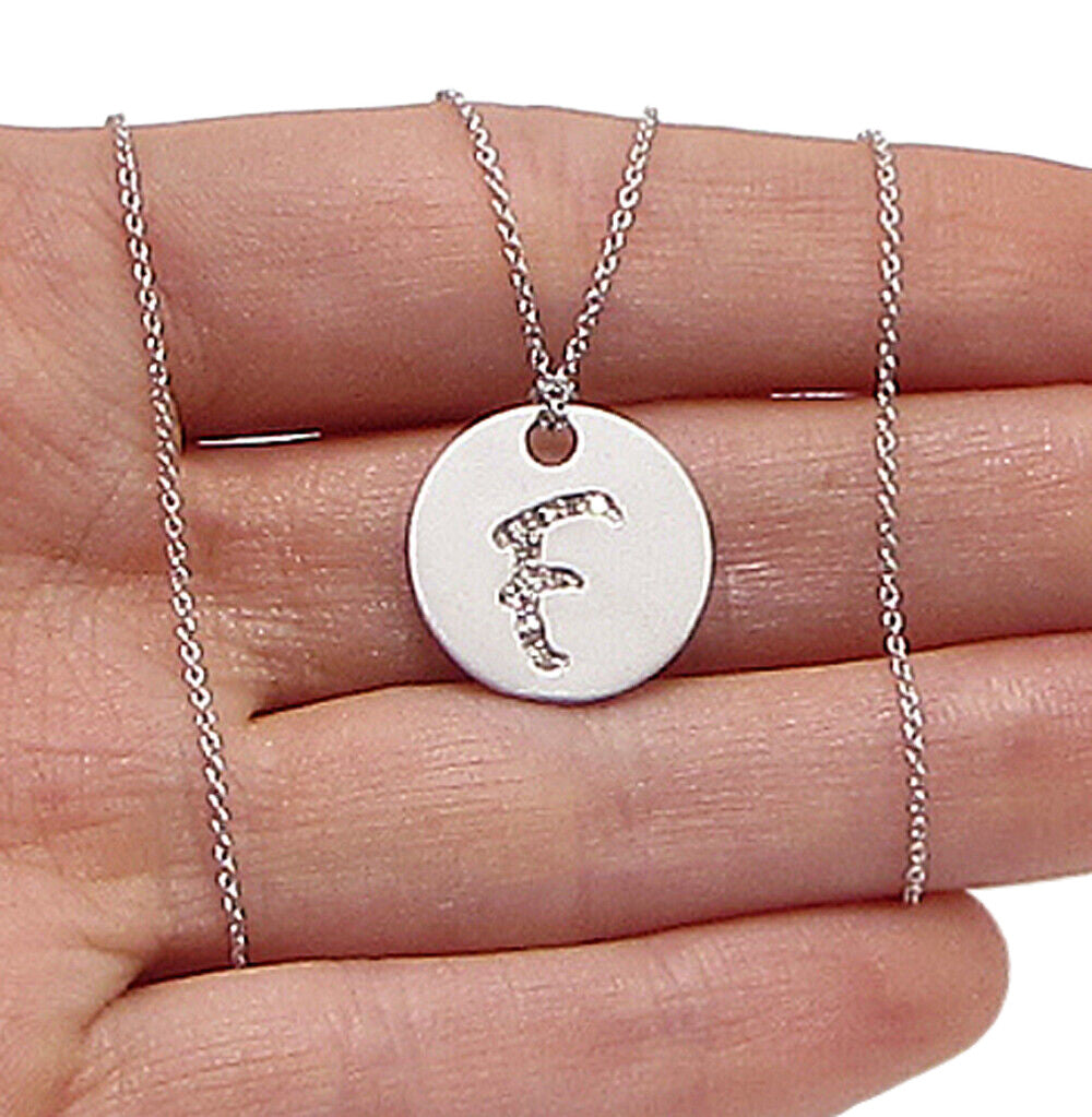 925 Sterling Silver  .10ctw Genuine Diamonds F Initial Pendant & Chain  PT2460