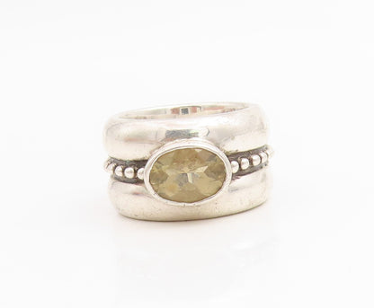 925 Sterling Silver Vintage Ring Bezel Set Citrine Beaded Band  Sz 5.5  RG34772