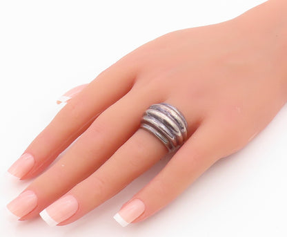 925 Sterling Silver Vintage Ring Antique Dark Tone Grooved   Sz 6  RG33201