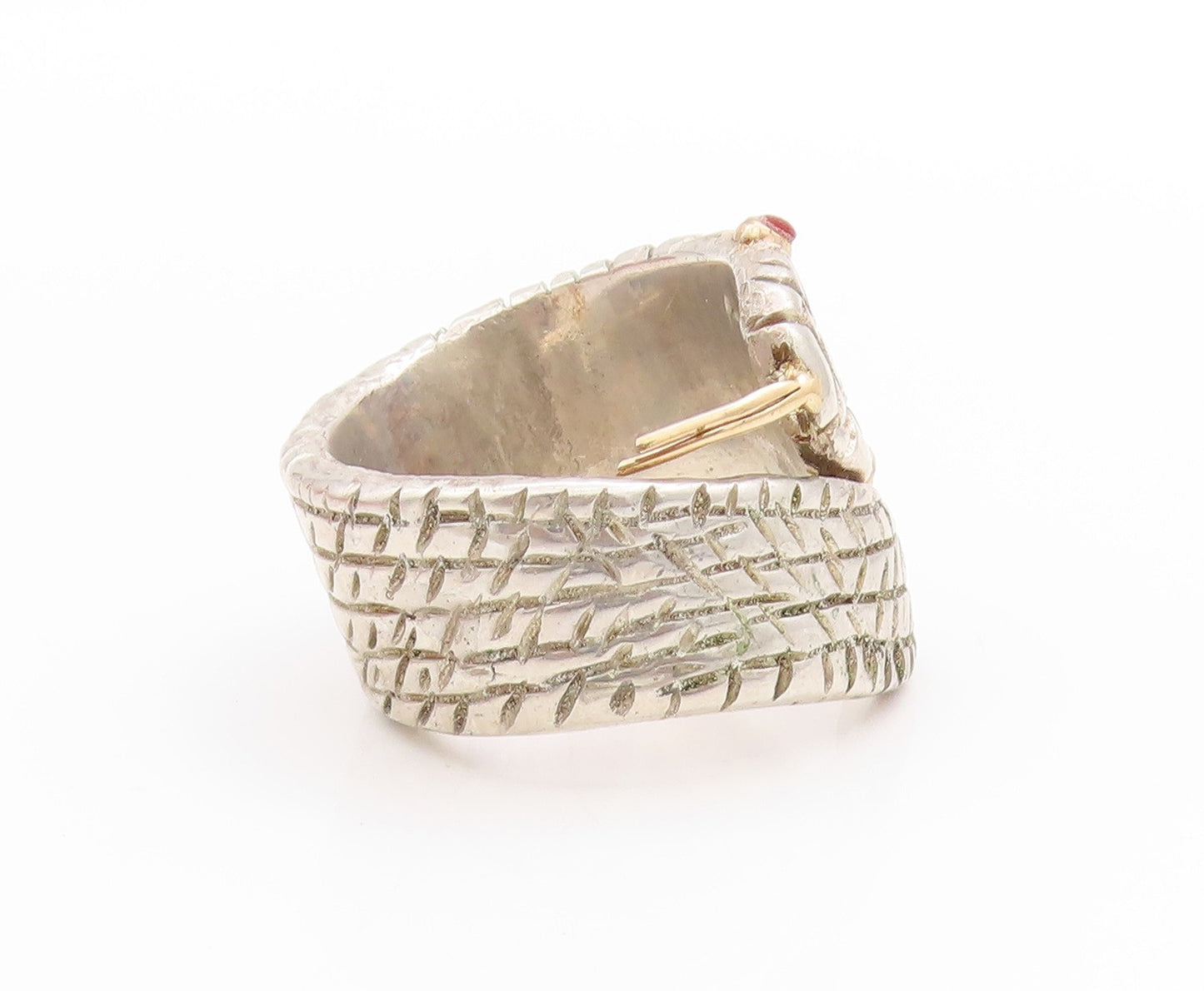 925 Sterling Silver Vintage Ring Gemstone Eyed Cobra Snake Heavy  Sz 12  RG33457