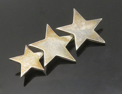 MEXICO 925 Sterling Silver  Vintage Smooth Graduated Stars Brooch Pin  BP6736