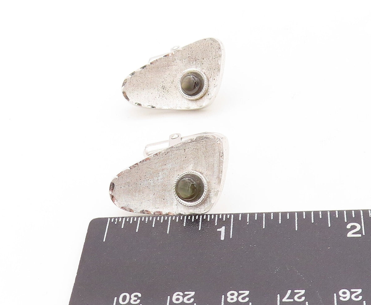 925 Sterling Silver Vintage Cuff Links Designer Triangular Cut Cat's Eye  TR3795