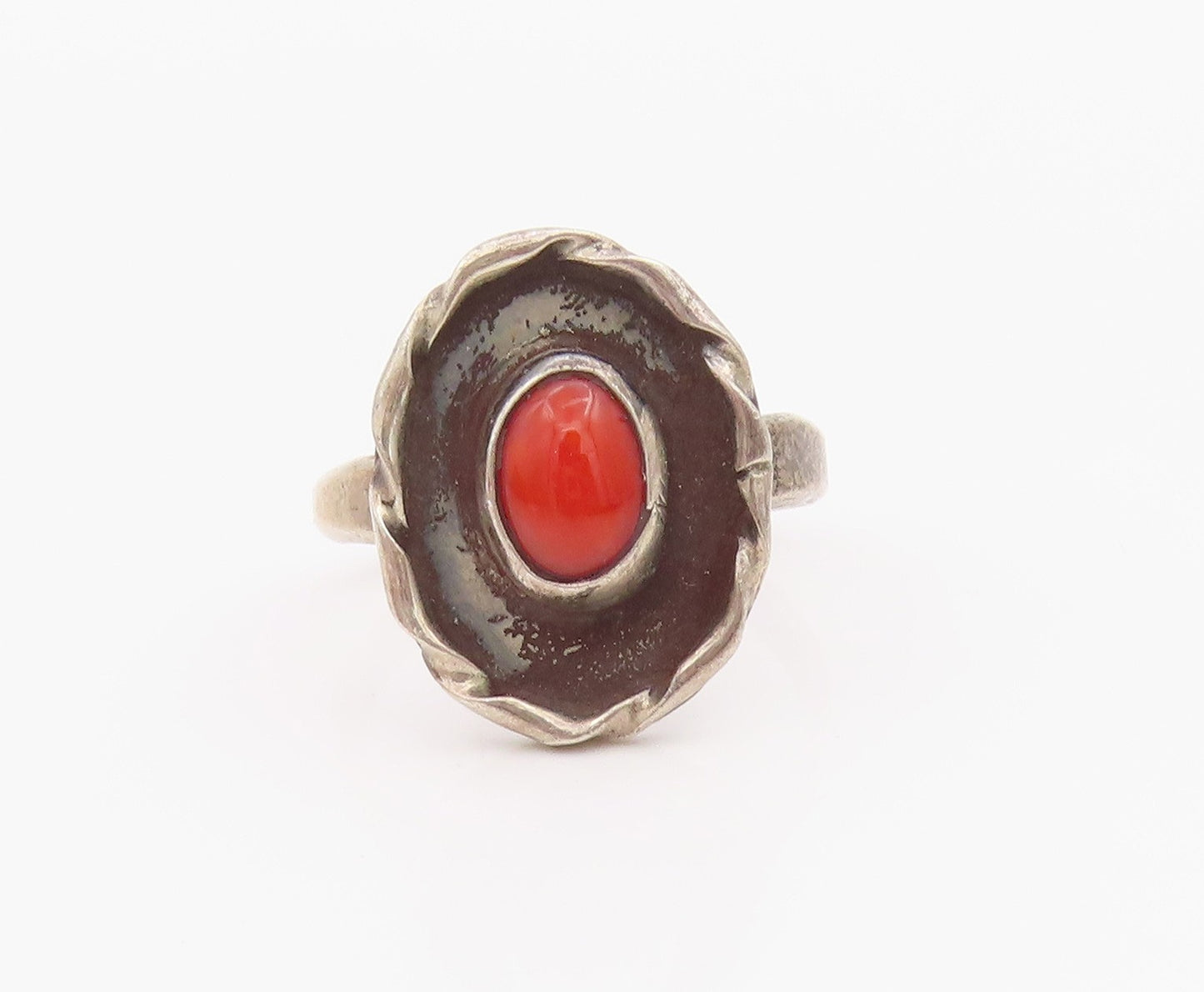 925 Sterling Silver Vintage Ring Antique Cabochon Oval Carnelian  Sz 7  RG33229