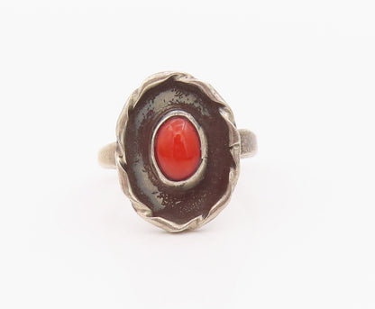 925 Sterling Silver Vintage Ring Antique Cabochon Oval Carnelian  Sz 7  RG33229