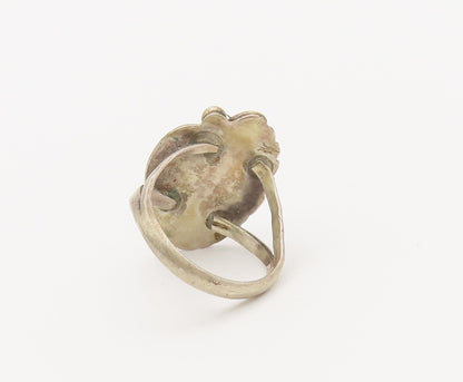 925 Sterling Silver Vintage Ring NAVAJO Abalone Swirly Carved  Sz 6.5  RG27799