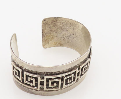 DANECRAFT 925 Silver  Vintage Antique Carved Greek Key Cuff Bracelet  BT9790