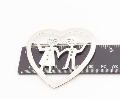 925 Sterling Silver Vintage Brooch Happy Couple Holding Hands Love Pin  BP11989