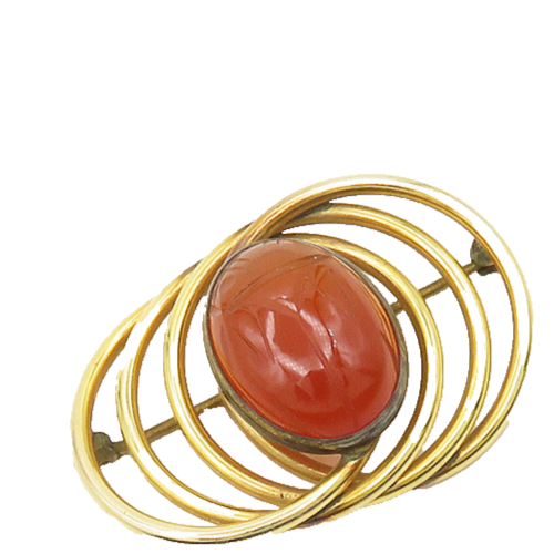 SYMMELTALIC 925 Silver & 12K GOLD  Vintage Carnelian Scarab Brooch Pin  BP7418