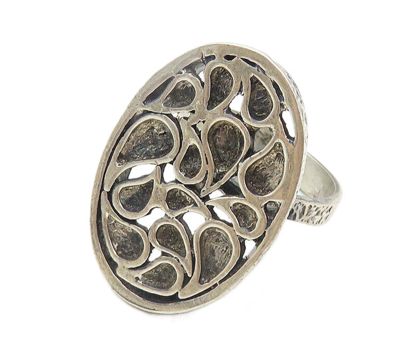 925 Sterling Silver  Vintage Tear Drop Design Cocktail Ring Sz 7.5  RG10808