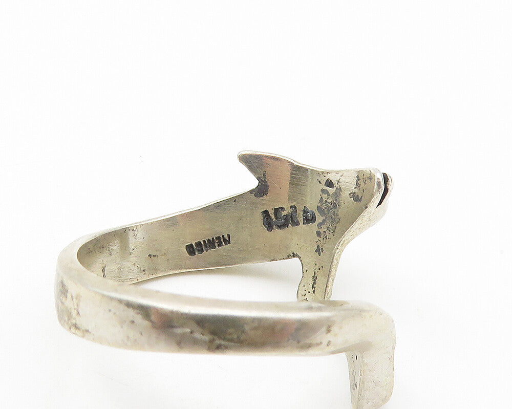 MEXICO 925 Silver  Vintage Dolphin Head & Tail Bypass Band Ring Sz 7  RG10774